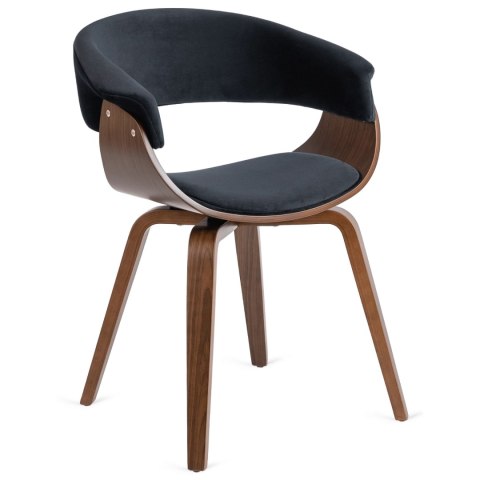 Krzesło GARY Welurowe Czarne/Orzech