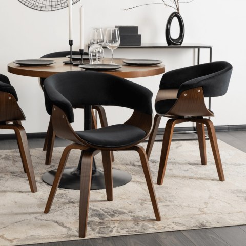 Krzesło GARY Welurowe Czarne/Orzech