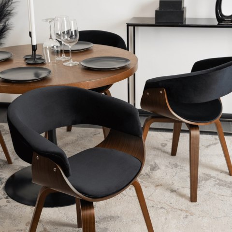 Krzesło GARY Welurowe Czarne/Orzech