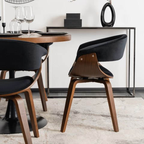 Krzesło GARY Welurowe Czarne/Orzech