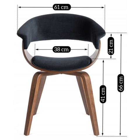 Krzesło GARY Welurowe Czarne/Orzech