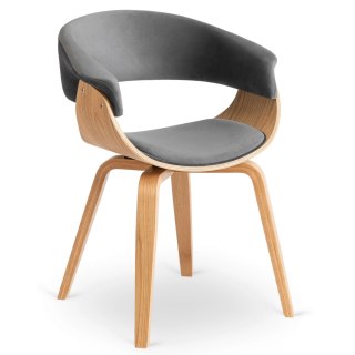 Krzesło GARY Welurowe Szare/Dąb Złoty