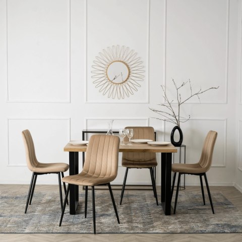 Krzesło Tapicerowane do Jadalni IBIS Beżowe Welurowe Nowoczesne Loft