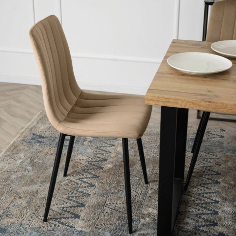 Krzesło Tapicerowane do Jadalni IBIS Beżowe Welurowe Nowoczesne Loft