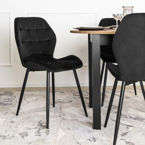 Krzesło Tapicerowane do Jadalni LUCKY Czarne Welurowe Nowoczesne Loft