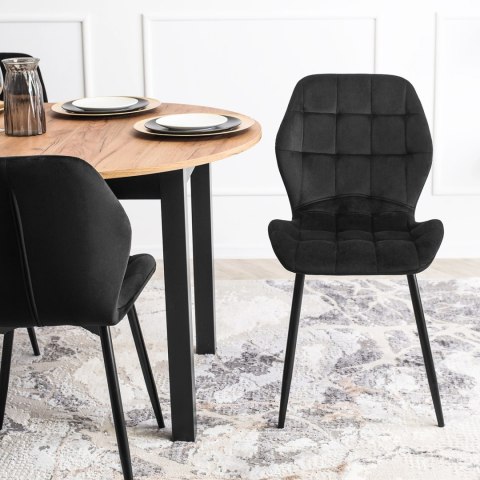 Krzesło Tapicerowane do Jadalni LUCKY Czarne Welurowe Nowoczesne Loft