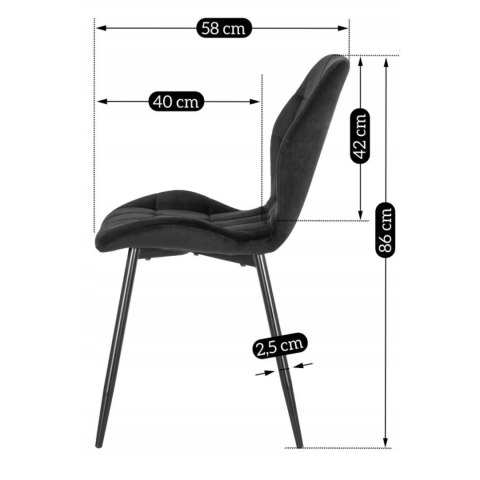 Krzesło Tapicerowane do Jadalni LUCKY Czarne Welurowe Nowoczesne Loft