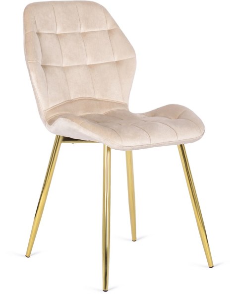 Krzesło Tapicerowane do Jadalni LUCKY Kremowe Welurowe Nowoczesne Glamour