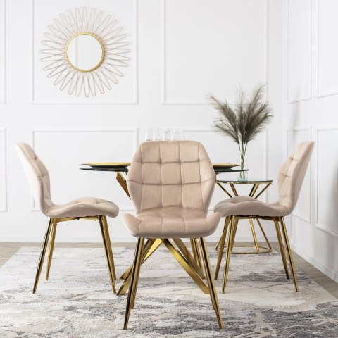 Krzesło Tapicerowane do Jadalni LUCKY Kremowe Welurowe Nowoczesne Glamour