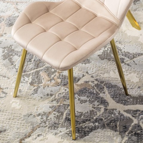 Krzesło Tapicerowane do Jadalni LUCKY Kremowe Welurowe Nowoczesne Glamour