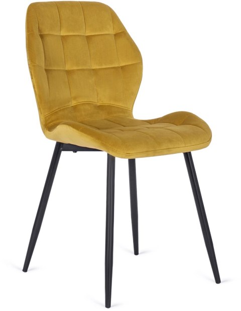 Krzesło Tapicerowane do Jadalni LUCKY Musztardowe Welurowe Nowoczesne Loft