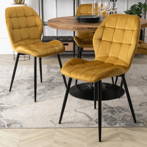 Krzesło Tapicerowane do Jadalni LUCKY Musztardowe Welurowe Nowoczesne Loft