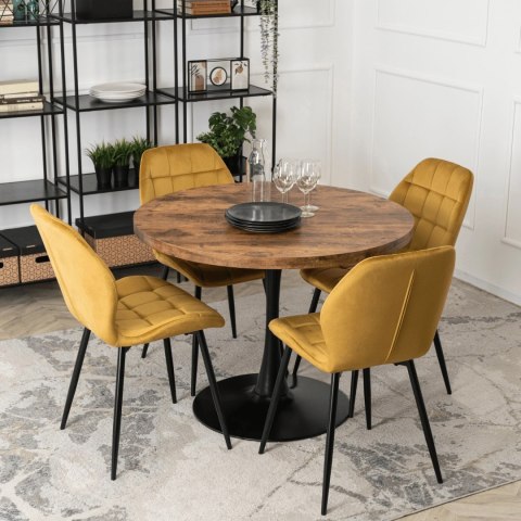 Krzesło Tapicerowane do Jadalni LUCKY Musztardowe Welurowe Nowoczesne Loft