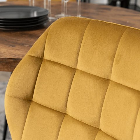 Krzesło Tapicerowane do Jadalni LUCKY Musztardowe Welurowe Nowoczesne Loft