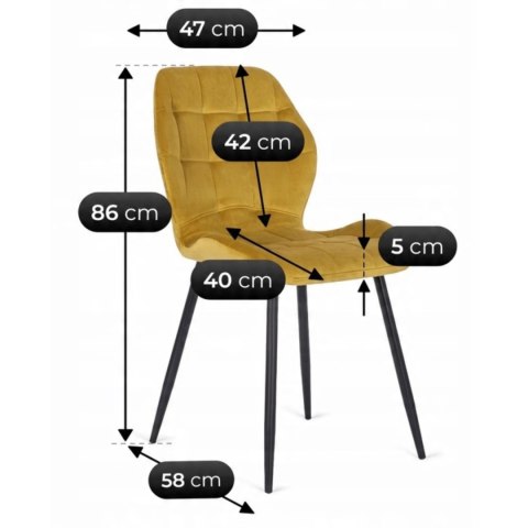 Krzesło Tapicerowane do Jadalni LUCKY Musztardowe Welurowe Nowoczesne Loft