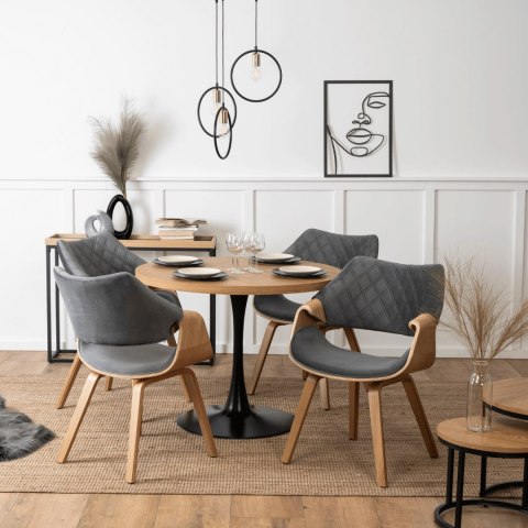 Krzesło Tapicerowane z Drewna Giętego do Salonu LUISE Szare Welurowe Nowoczesne Loft