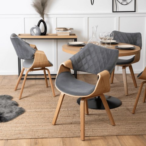 Krzesło Tapicerowane z Drewna Giętego do Salonu LUISE Szare Welurowe Nowoczesne Loft