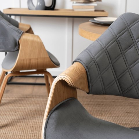 Krzesło Tapicerowane z Drewna Giętego do Salonu LUISE Szare Welurowe Nowoczesne Loft