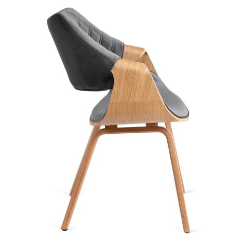 Krzesło Tapicerowane z Drewna Giętego do Salonu LUISE Szare Welurowe Nowoczesne Loft