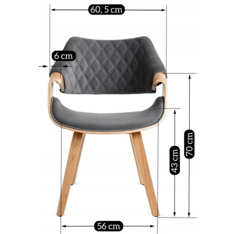 Krzesło Tapicerowane z Drewna Giętego do Salonu LUISE Szare Welurowe Nowoczesne Loft