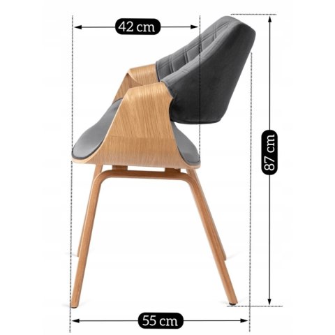 Krzesło Tapicerowane z Drewna Giętego do Salonu LUISE Szare Welurowe Nowoczesne Loft