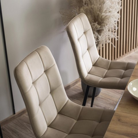 Krzesło Tapicerowane do Jadalni PERU Beżowe Welurowe Nowoczesne Loft