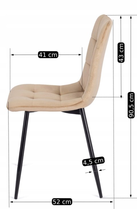 Krzesło Tapicerowane do Jadalni PERU Beżowe Welurowe Nowoczesne Loft