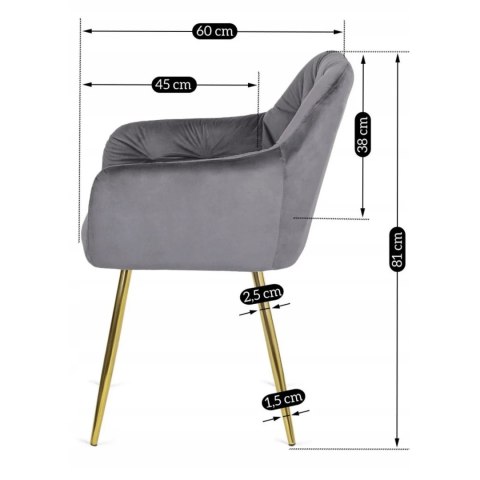 Krzesło RAYA Szare Welurowe