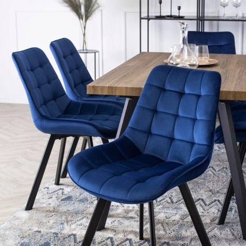 Krzesło Tapicerowane do Salonu RICK Granatowe Welurowe Nowoczesne Loft