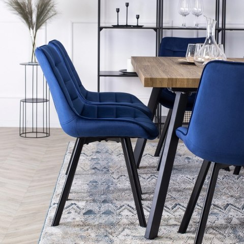 Krzesło Tapicerowane do Salonu RICK Granatowe Welurowe Nowoczesne Loft