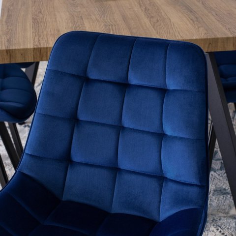 Krzesło Tapicerowane do Salonu RICK Granatowe Welurowe Nowoczesne Loft
