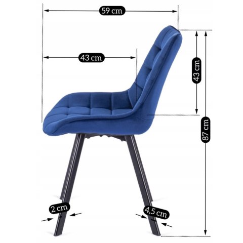 Krzesło Tapicerowane do Salonu RICK Granatowe Welurowe Nowoczesne Loft
