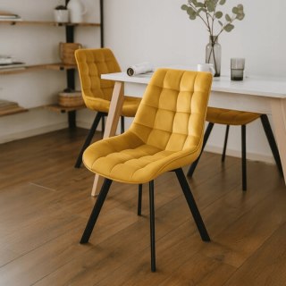 Krzesło Tapicerowane do Salonu RICK Musztardowe Welurowe Nowoczesne Loft