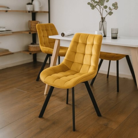 Krzesło Tapicerowane do Salonu RICK Musztardowe Welurowe Nowoczesne Loft