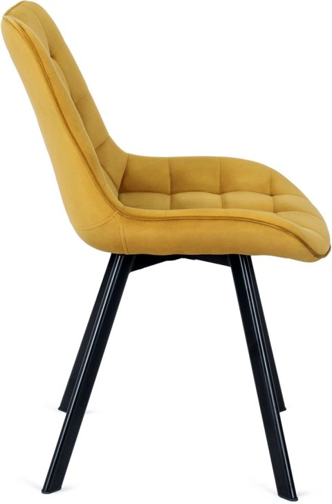 Krzesło Tapicerowane do Salonu RICK Musztardowe Welurowe Nowoczesne Loft