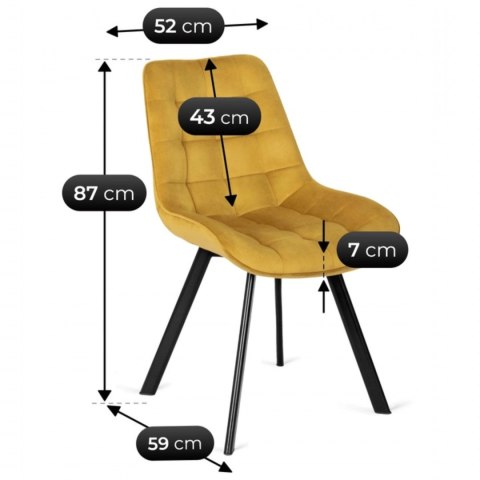 Krzesło Tapicerowane do Salonu RICK Musztardowe Welurowe Nowoczesne Loft