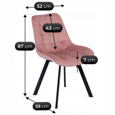 Krzesło Tapicerowane do Salonu RICK Różowe Welurowe Nowoczesne Loft