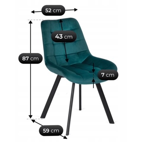 Krzesło Tapicerowane do Salonu RICK Turkusowe Welurowe Nowoczesne Loft