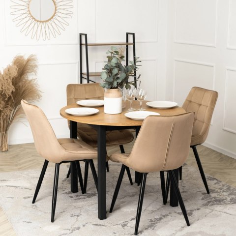 Krzesło Tapicerowane do Jadalni RIO Beżowe Welurowe Nowoczesne Loft
