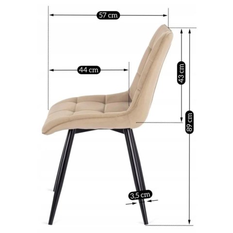 Krzesło Tapicerowane do Jadalni RIO Beżowe Welurowe Nowoczesne Loft