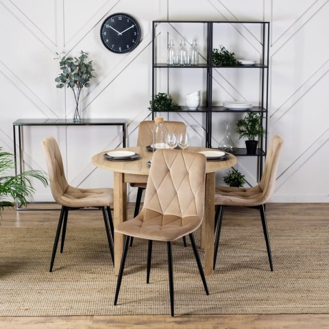 Krzesło Tapicerowane do Salonu ROBIN Beżowe Welurowe Nowoczesne Loft