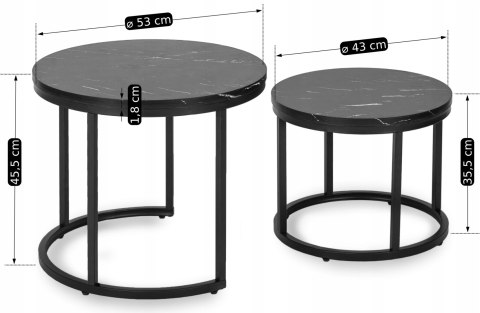 Zestaw Stolików MAURO Czarny Marmur