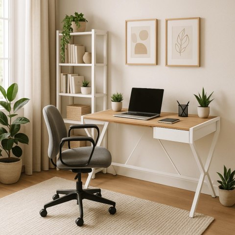 Biurko w Stylu Skandynawskim z Szufladą MEG 104 cm Dąb złoty/Biały do Gabinetu