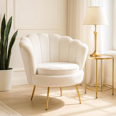 Fotel Wypoczynkowy do Salonu ANGEL Kremowy Muszelka Welurowy Nowoczesny