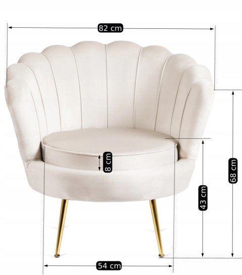 Fotel Wypoczynkowy do Salonu ANGEL Kremowy Muszelka Welurowy Nowoczesny