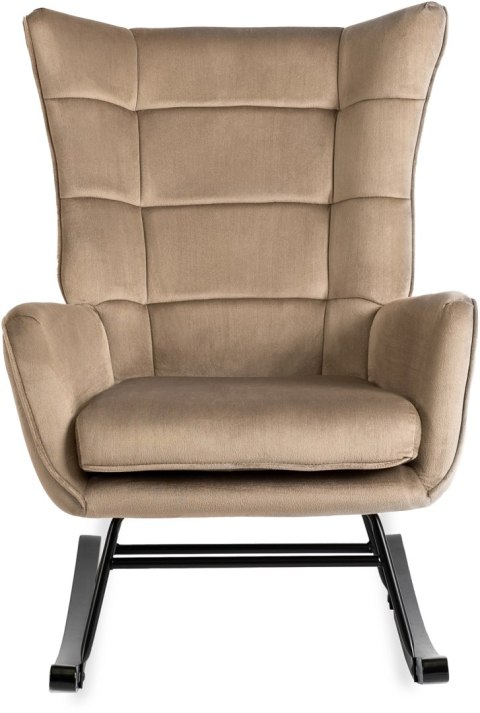 Fotel Bujany na Biegunach Uszak Wypoczynkowy JACKSON Beżowy Welurowy do Salonu Nowoczesny