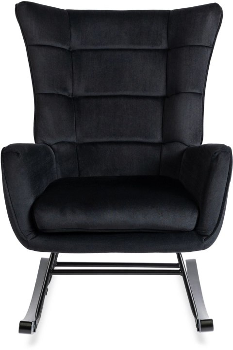 Fotel Bujany na Biegunach Uszak Wypoczynkowy JACKSON Czarny Welurowy do Salonu Nowoczesny