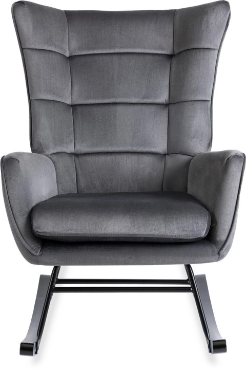 Fotel Bujany na Biegunach Uszak Wypoczynkowy JACKSON Szary Welurowy do Salonu Nowoczesny