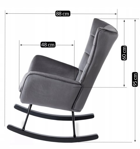 Fotel Bujany na Biegunach Uszak Wypoczynkowy JACKSON Szary Welurowy do Salonu Nowoczesny