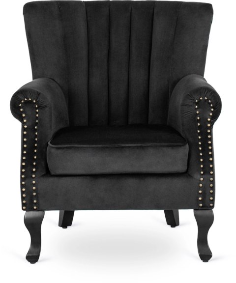 Fotel Uszak Wypoczynkowy MALLO Czarny Welurowy Nowoczesny Glamour